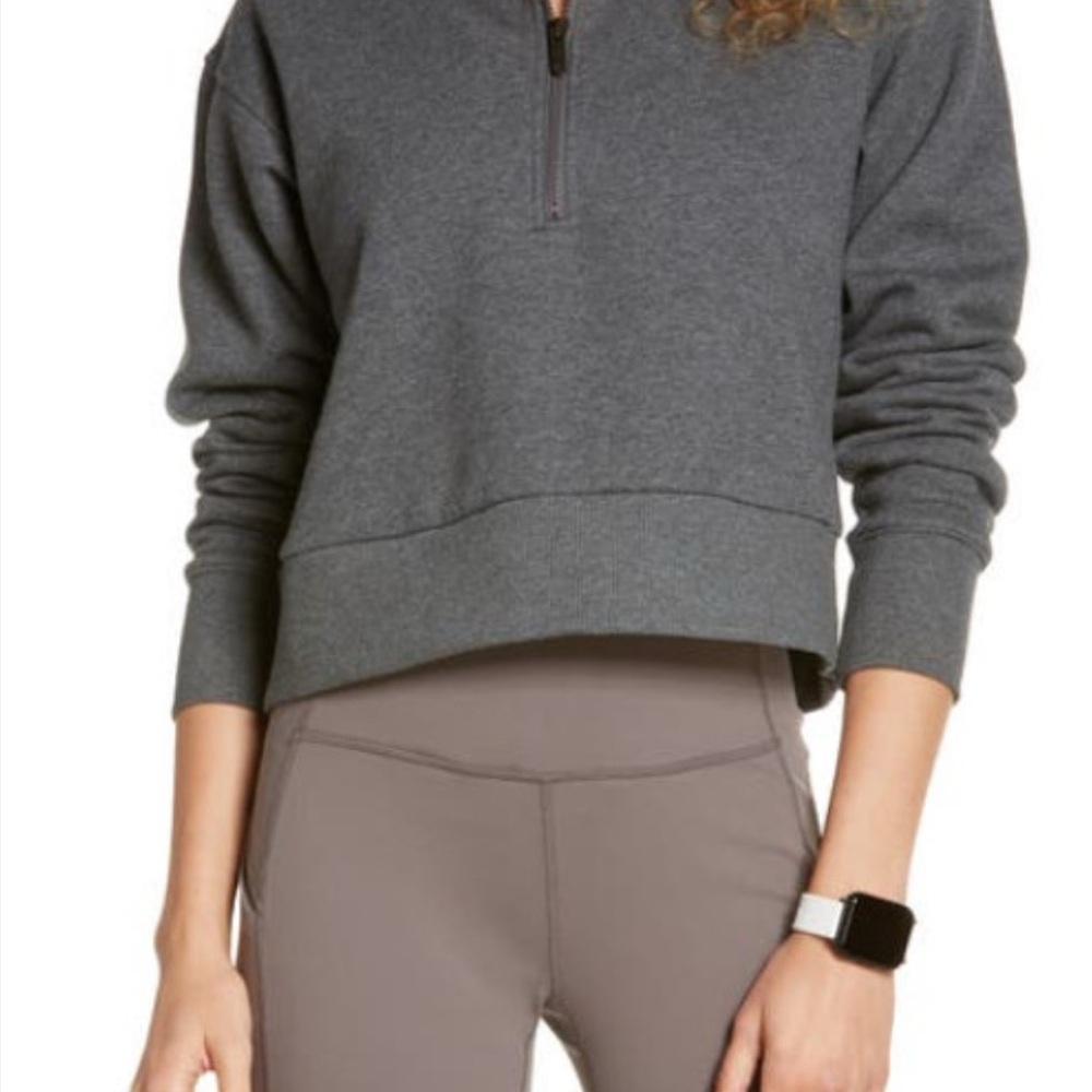 Gray Boxy Crop Sweatshirt with 3/4 Sleeves